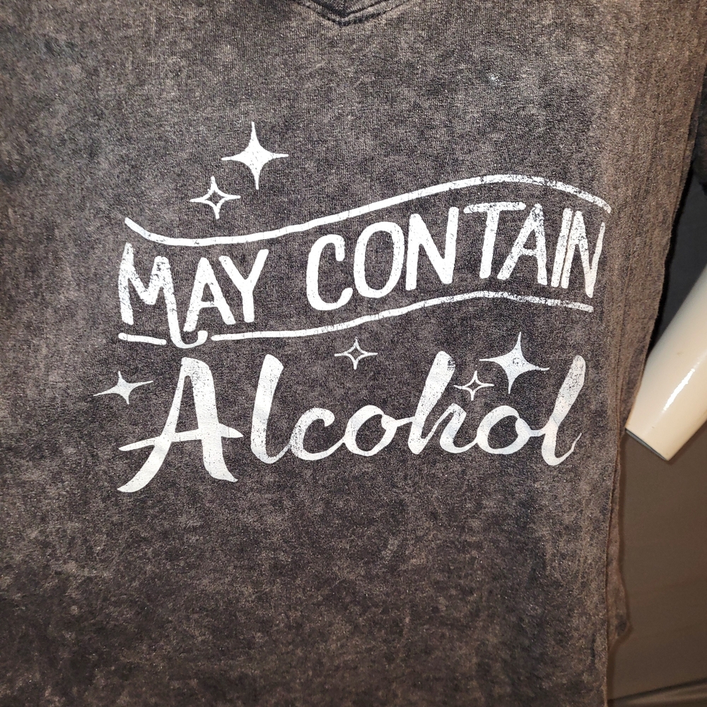 Acid Wash "May Contain Alcohol" Graphic Short Sleeve Top - Picture 2 of 7